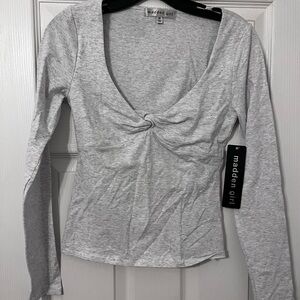 Madden Girl Heather Gray Twist-Front Long Sleeve Top